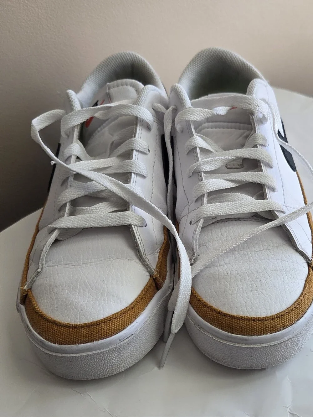 Nike White Court Legacy  Sneakers with Mustard Trim. W7.5 - Picture 2 of 6